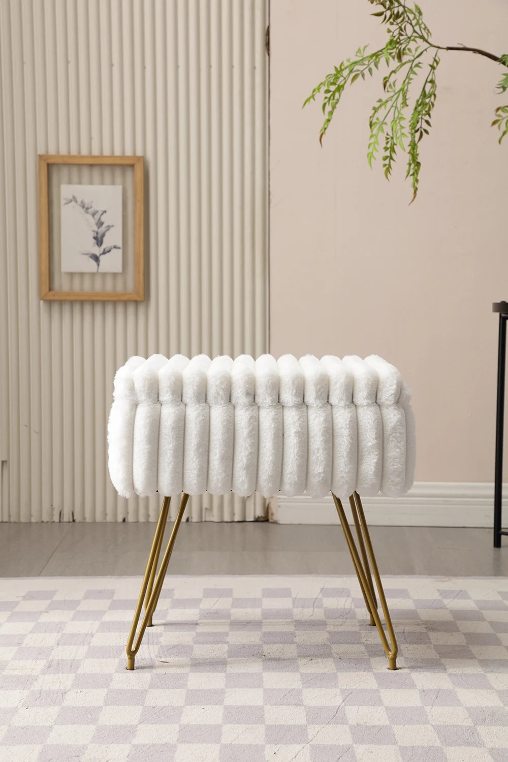 Faux Fur Vanity Stool with Hidden Storage