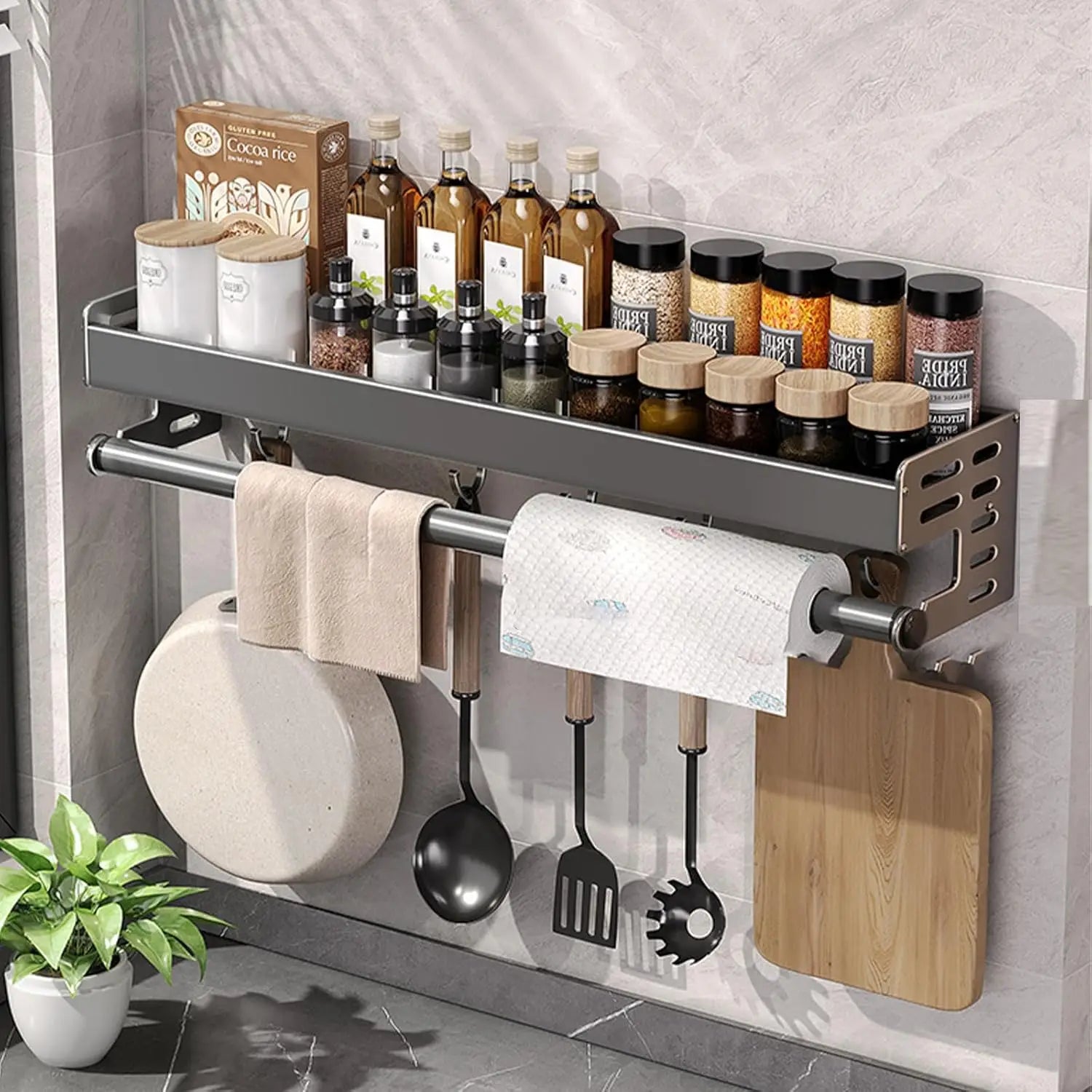 Wall Mounted Kitchen Utensil Rack with Hooks