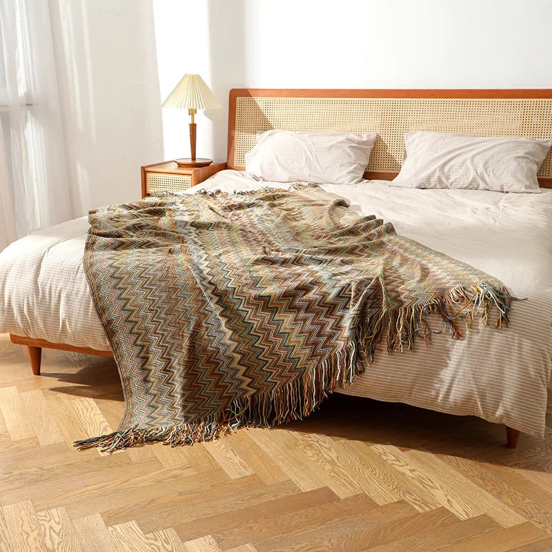 Boho Striped Knit Throw Blanket