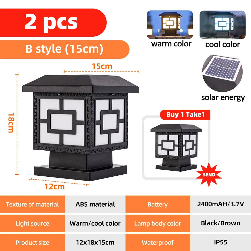 Outdoor LED Solar Stigma Post Cap Lights, Waterproof & 2 Color modes,