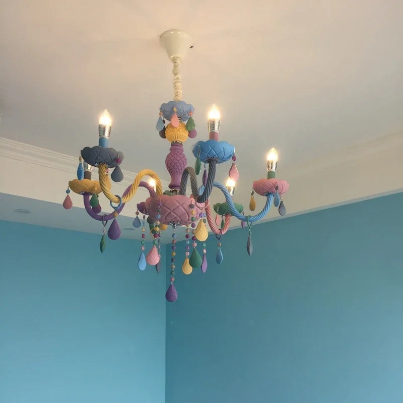 European Children Rainbow Chandelier Designer Macarone Lights Led