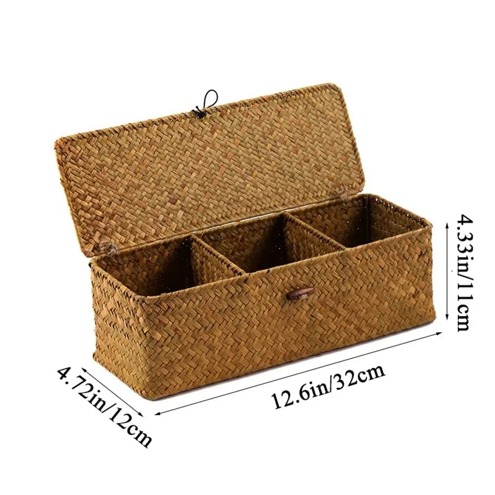 3 Compartment Woven Storage Basket with Lid