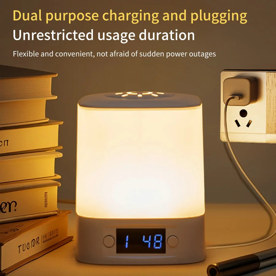 Bedside Night Light Rechargeable Reading Desk Lamp with Clock Time