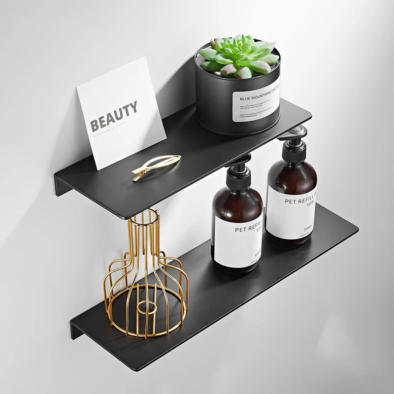 Black/ Chrome Bathroom Shelf Thicken Stainless Steel Corner Shelves Towel Rack Shampoo Holder Kitchen Storage Rack 20/30/40/50cm