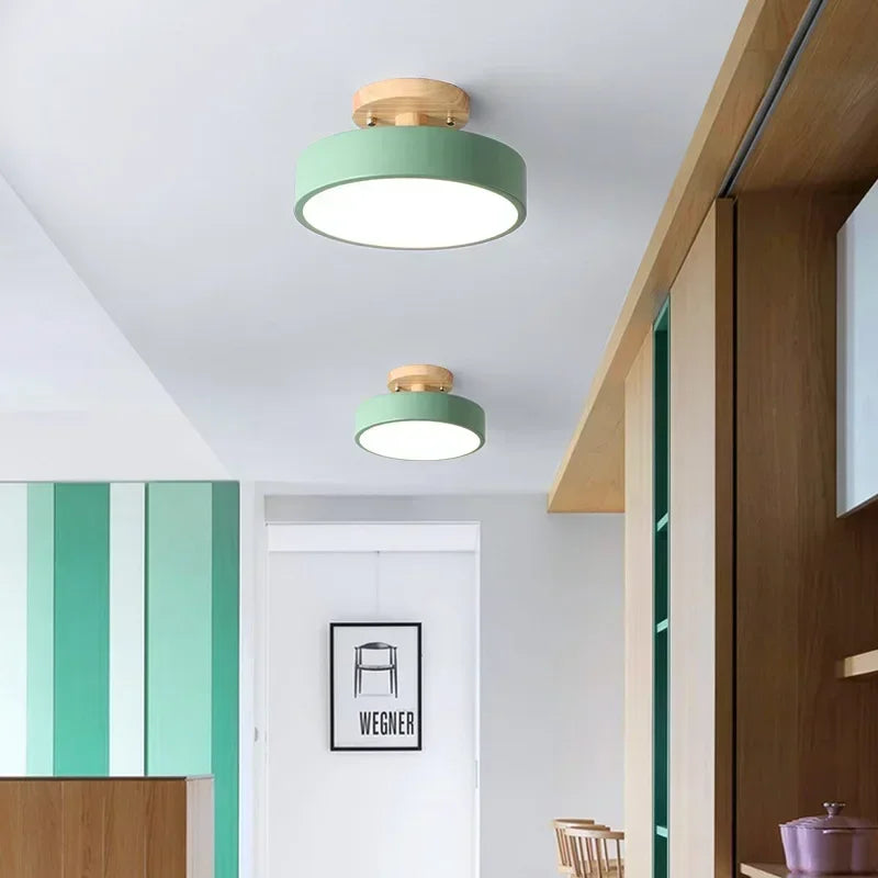 Nordic Entrance Hallway Ceiling Lamps Balcony Wood Round Cloakroom
