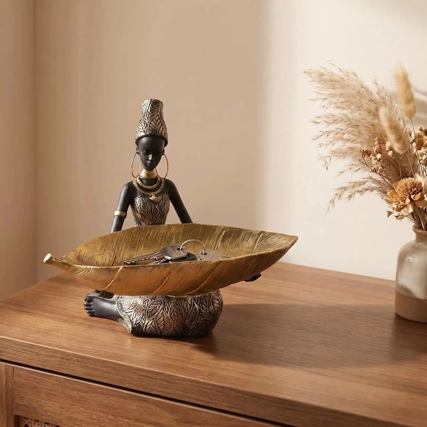 African Woman Resin Bowl Sculpture
