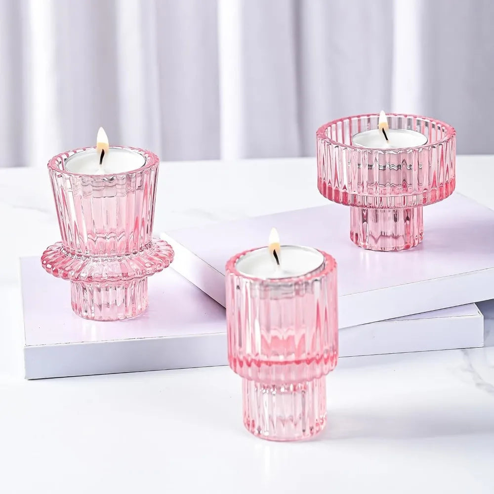 Ribbed Glass Taper Candle Holders