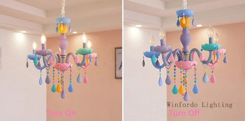 European Children Rainbow Chandelier Designer Macarone Lights Led