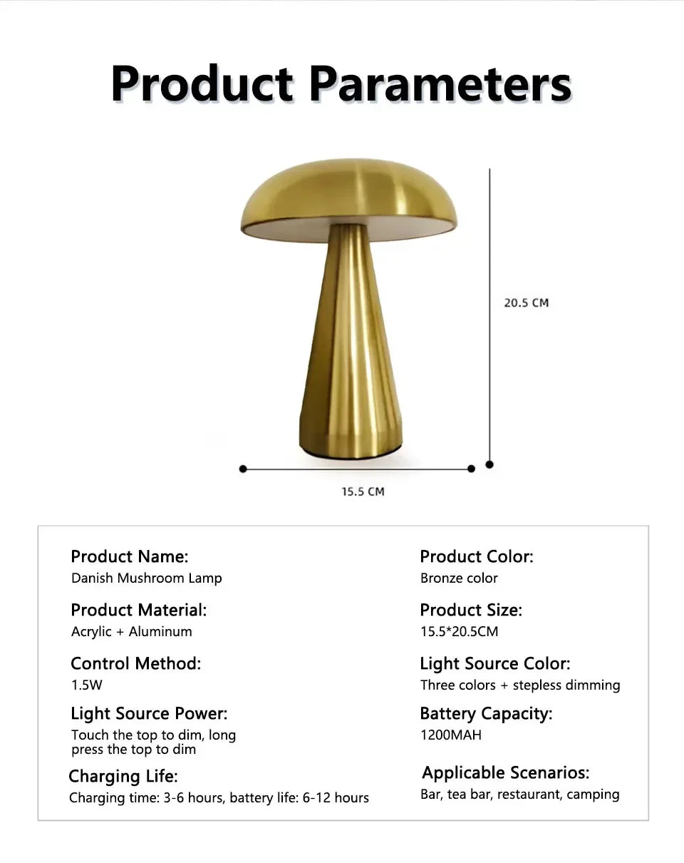 Retro Metal Mushroom Touch Table Lamp