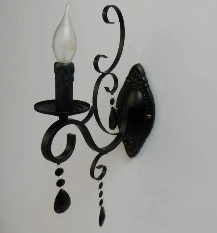 European Retro Wrought Iron Wall Lamp Sconce American Candle Style