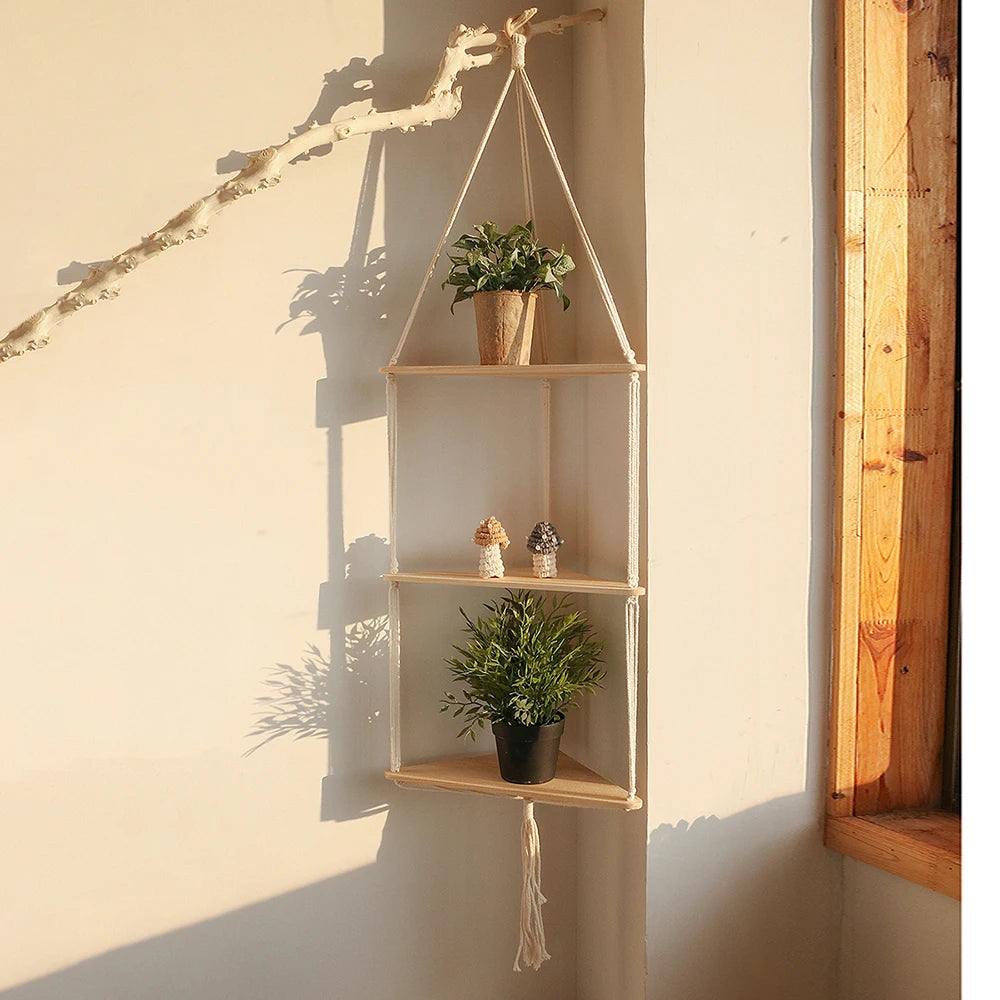 Hanging Wood Corner Shelf