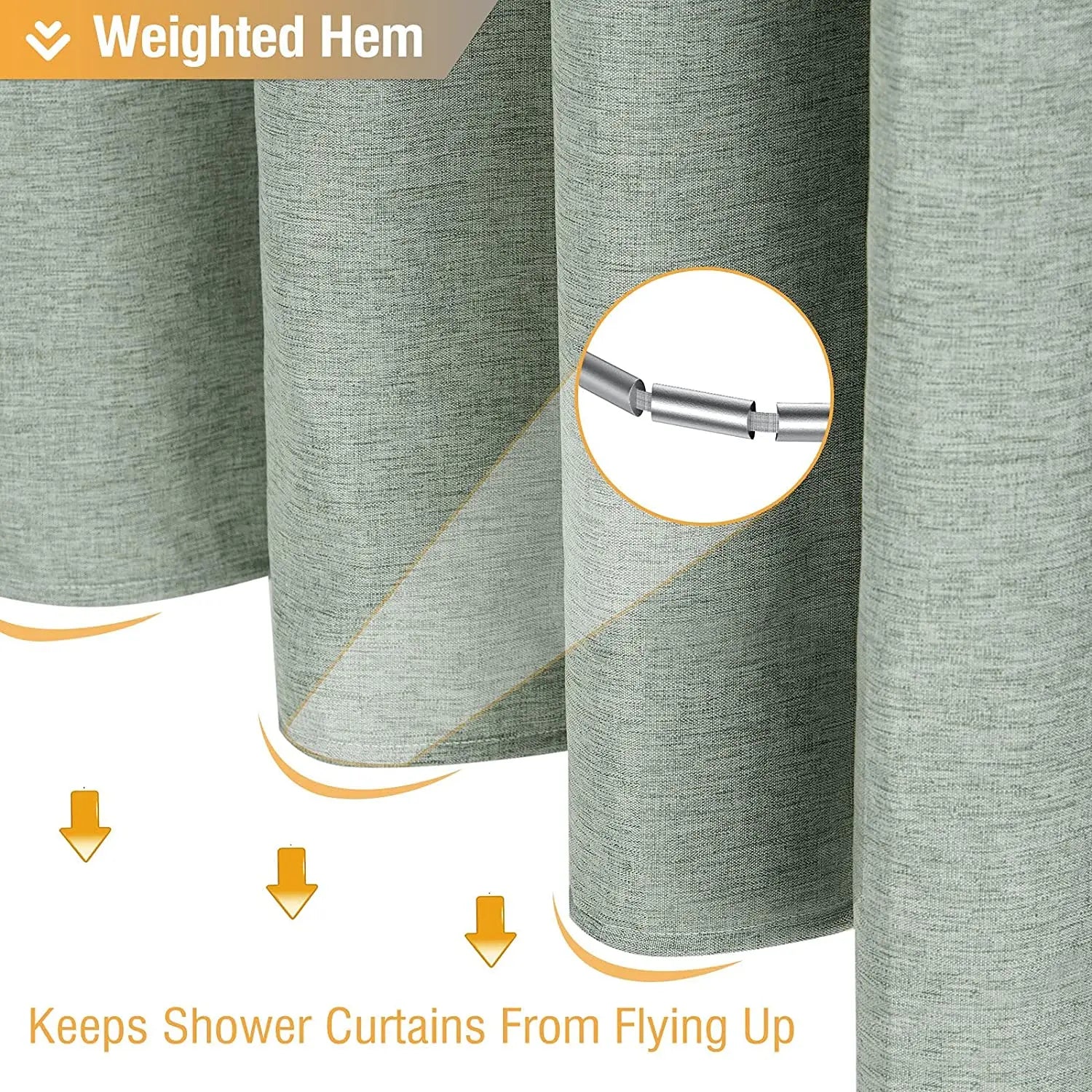 Luxury Linen Shower Curtain with Silver Metal Hooks Bathroom Waterproof