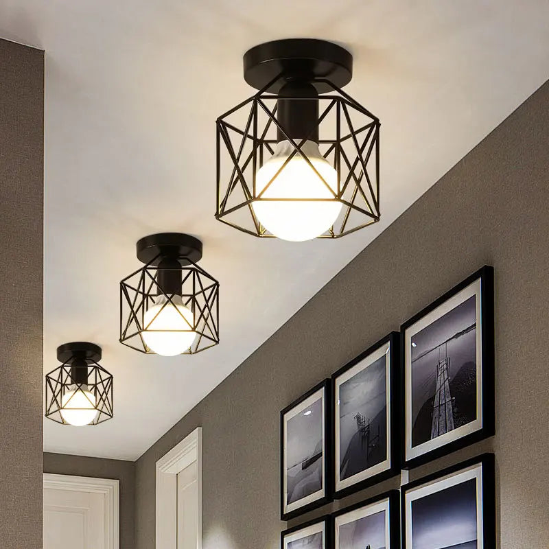 Vintage Black Metal Cage Ceiling Light