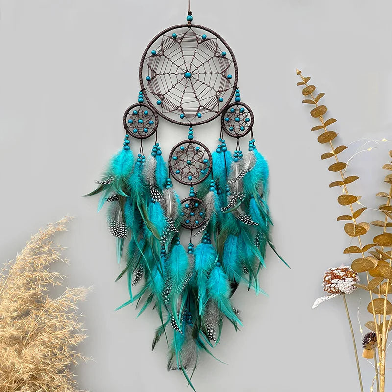 Vintage Blue Feathers Dream Catcher Wall Hanging Bedroom Pendants