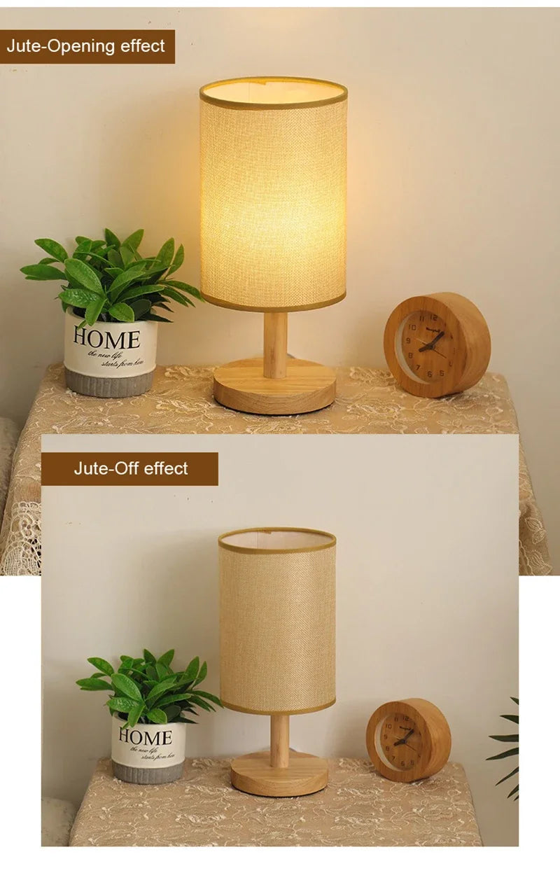 Wood Base Fabric Bedside Lamp