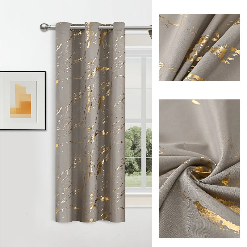 100% Blackout Curtains Luxury Marble Pattern Curtain With Gold Foil
