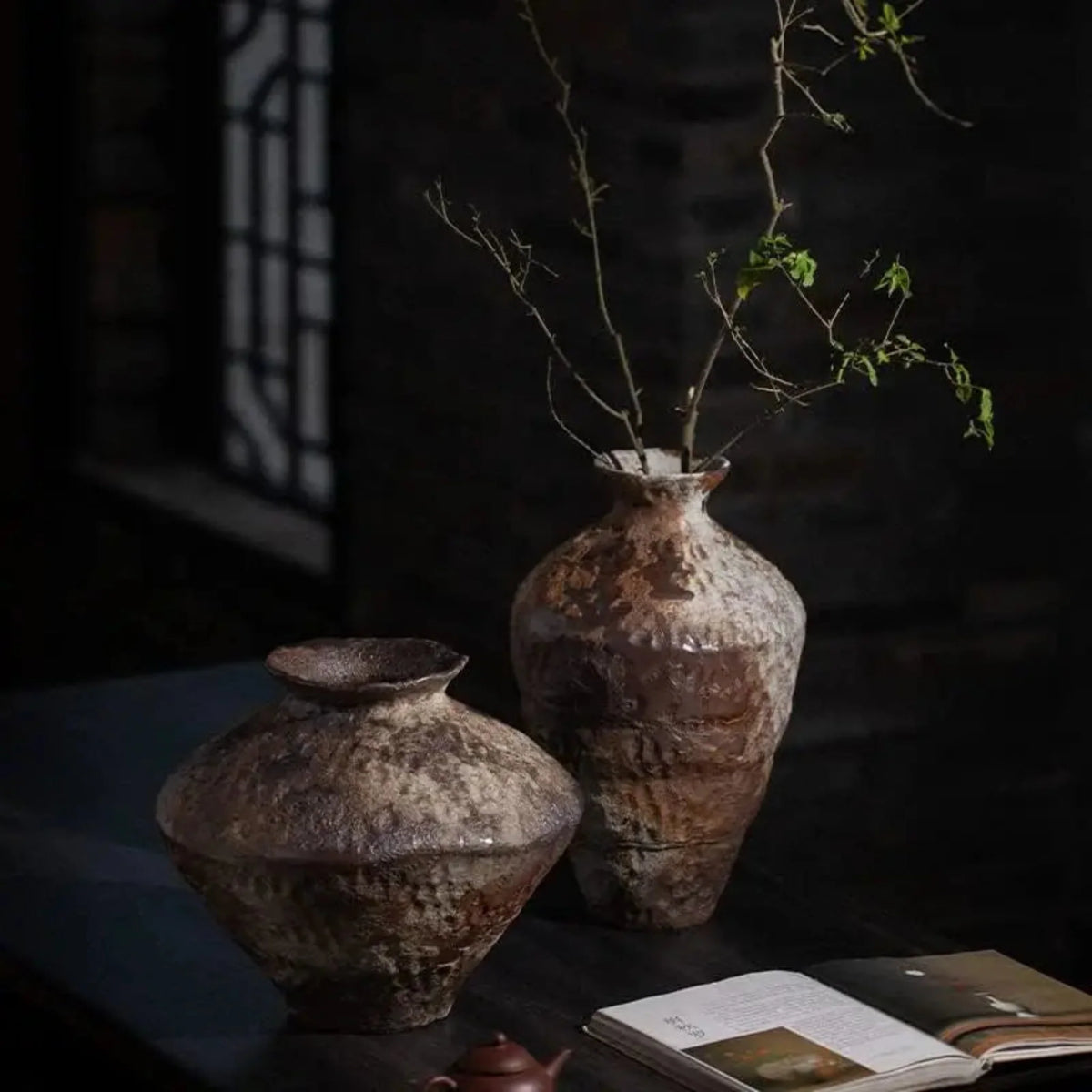 Rustic Glazed Ceramic Vase, Handmade in Wide or Tall