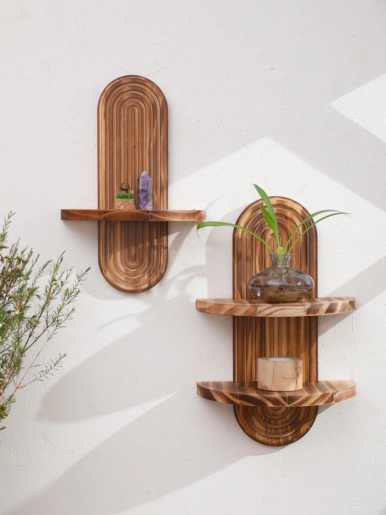 Boho Geometric Wooden Wall Shelf