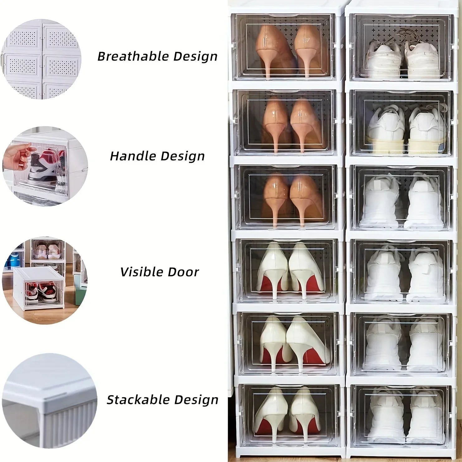 No Assembly Needed Heavy-Duty  PP Thickened Transparent Foldable Shoe Box with Lid Premium Plastic Home Storage Simple Shoe Rack