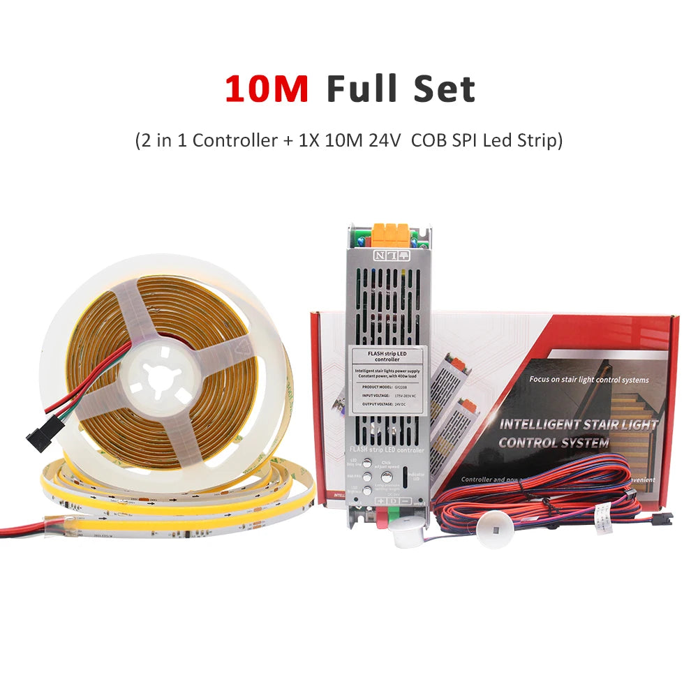 5M 10M 15M Sensor Motion Stairs LED Strip Light Kit 24V COB Water Flow