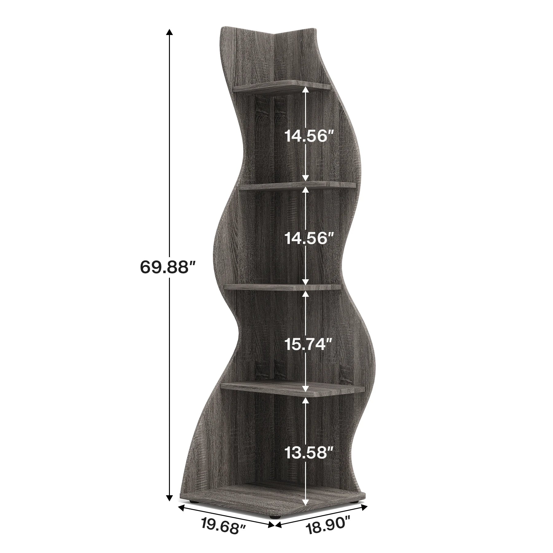 Five Tier Wavy Corner Bookshelf