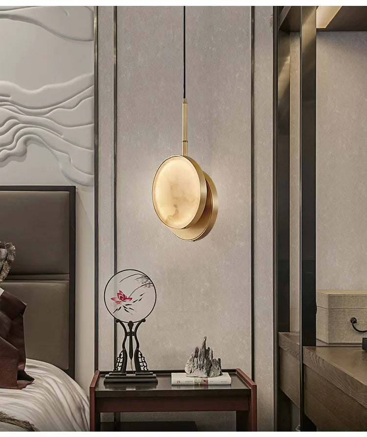 Round Marble and Copper Wall Lamp