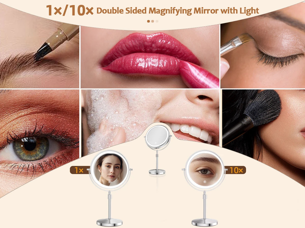 8 Inch 10X Magnifying Makeup Mirror with 3 Color Light