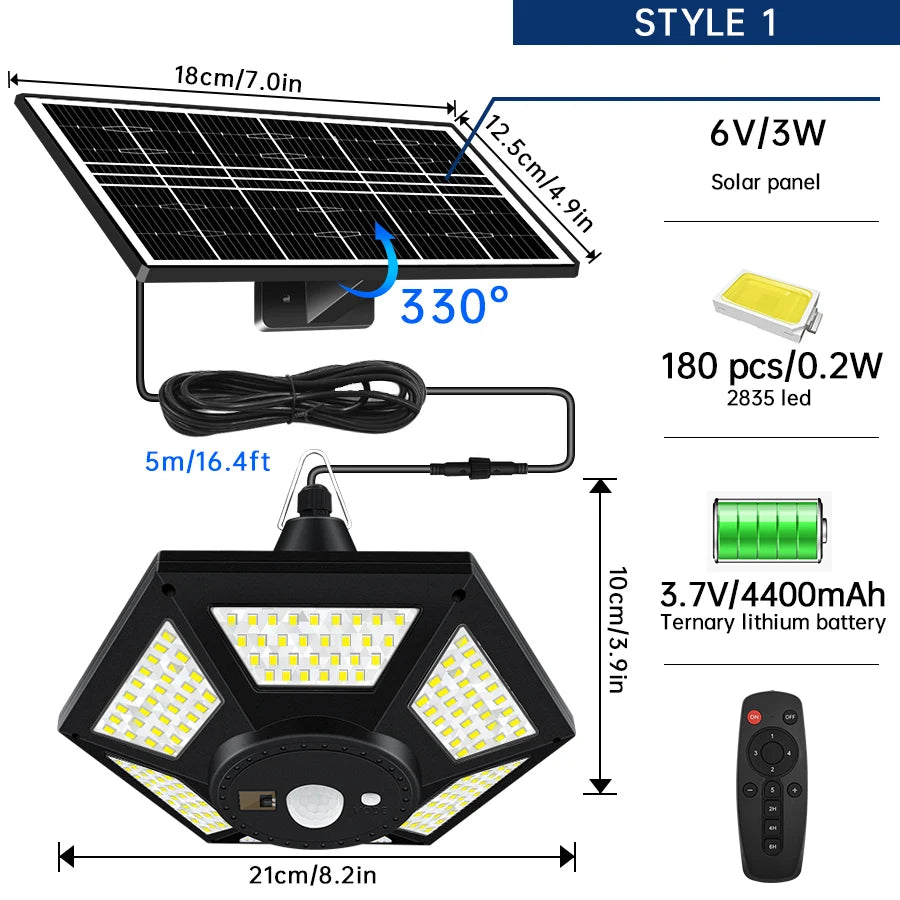 Solar Shed Light Solar Pendant Light Indoor Outdoor 228/180 LED 1000LM