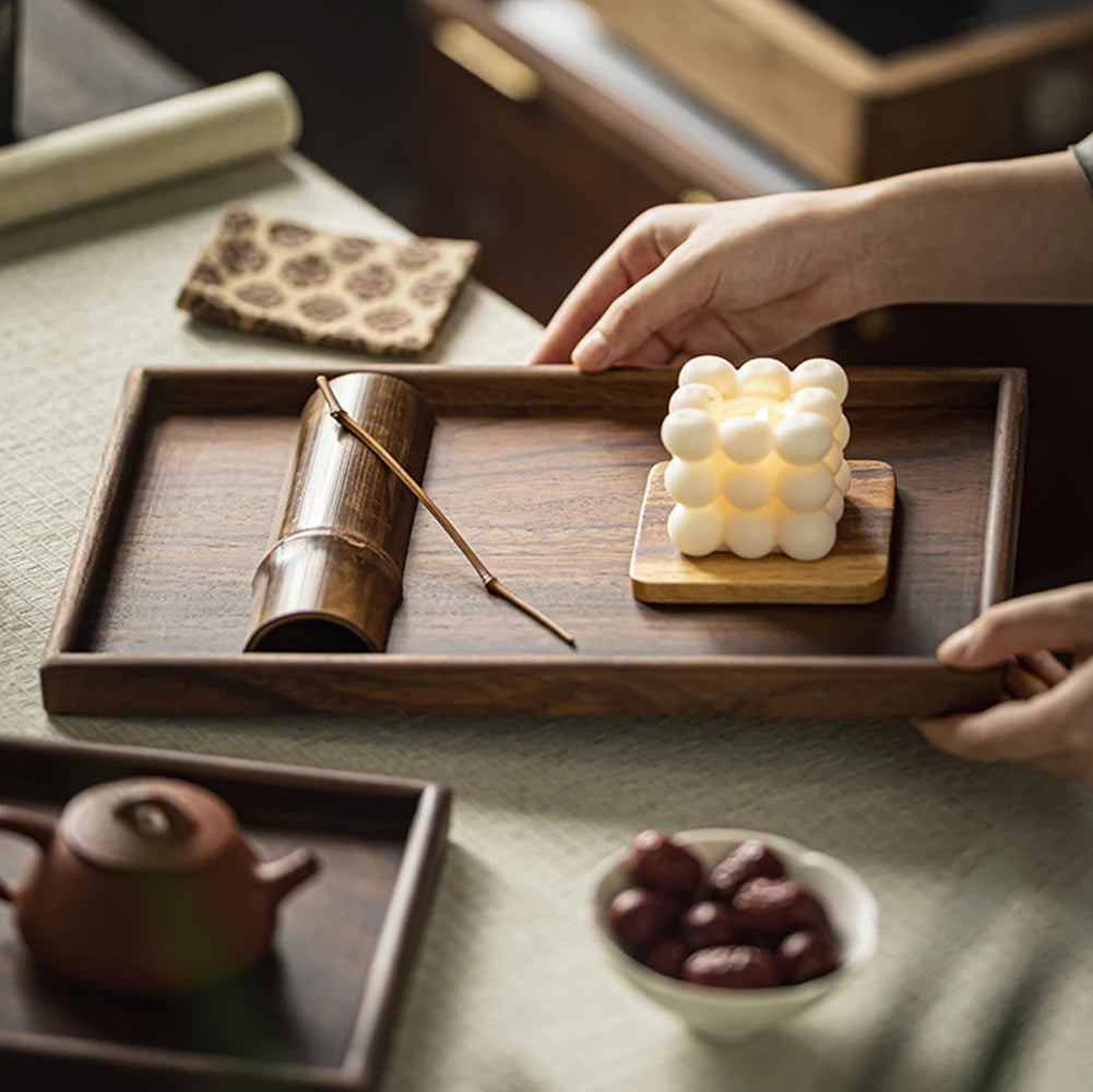 Elegant Wooden Rectangular Tea Tray Solid Wood Tea Cup Tray