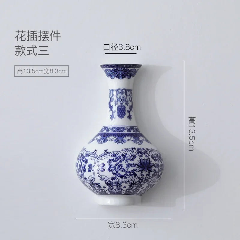 Ceramic vase, antique blue and white porcelain flower container