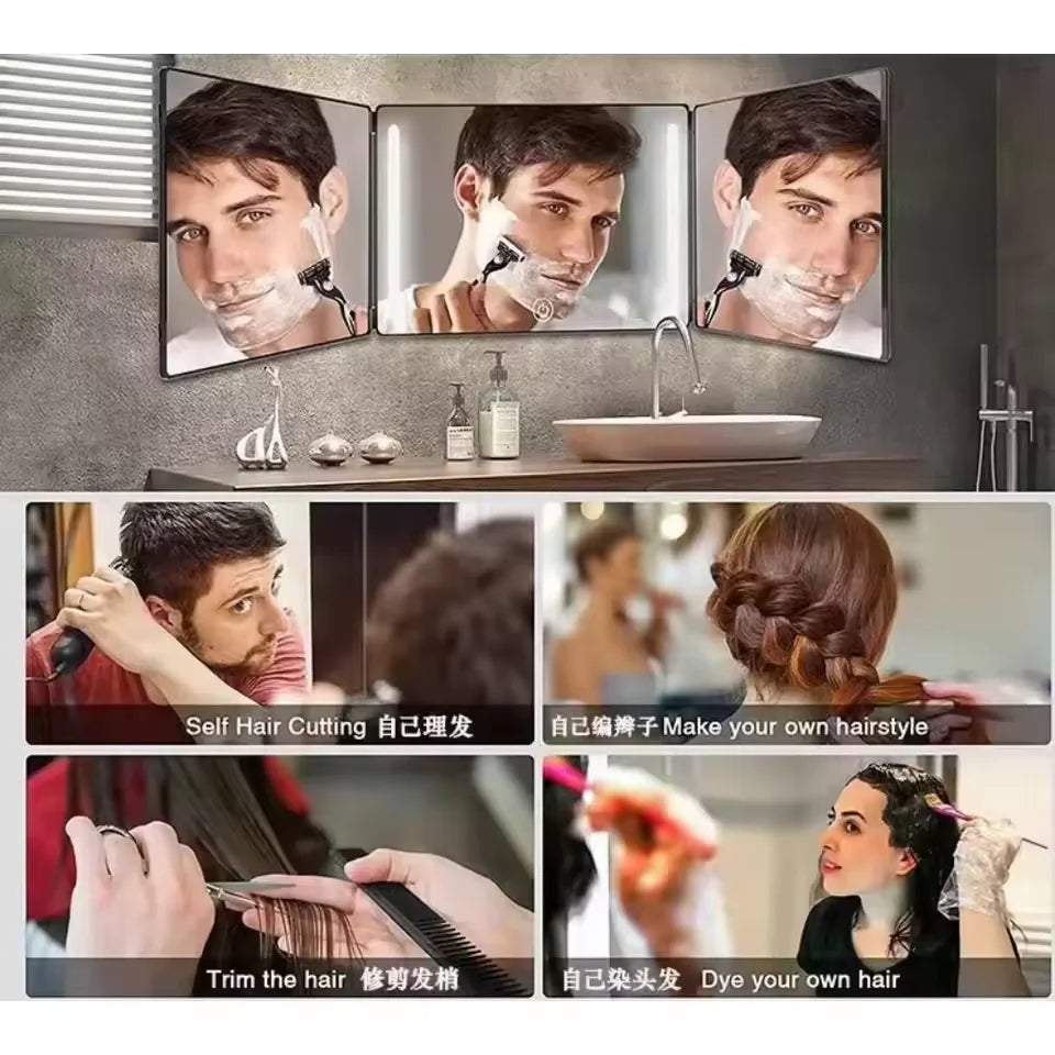 Trifold LED Makeup Mirror for Self Haircut