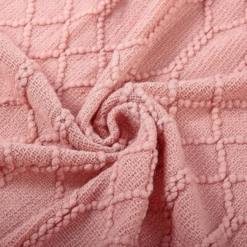 Khaki Gift Knitted Blanket with Tassels Chunky Vintage Luxury
