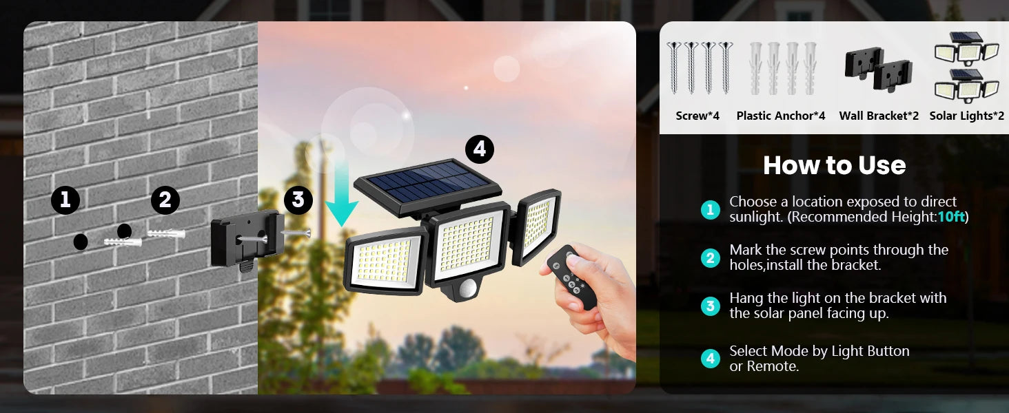 3-Head Solar Motion Security Light