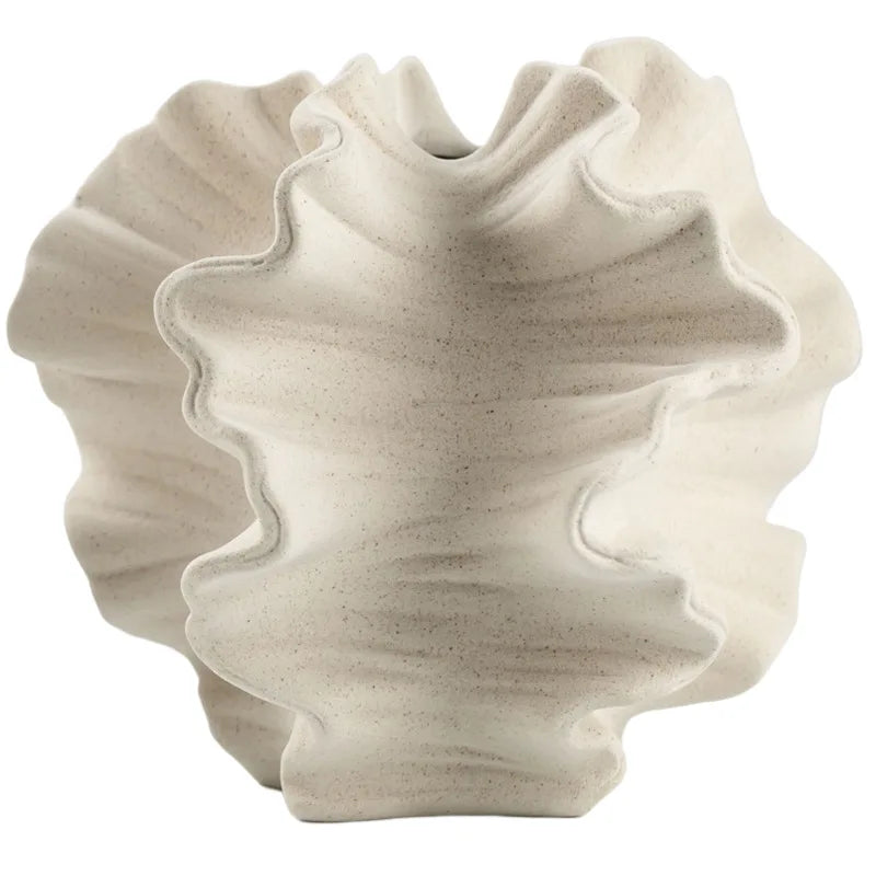 Ceramic Vase Geometric Wavy Patterns Petal Shape Porcelain Crafts