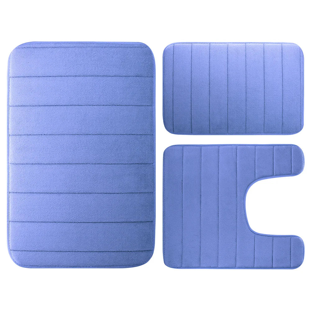 Velvet Memory Foam Bathroom Rug Set Of 3 Water Absorption Non Slip