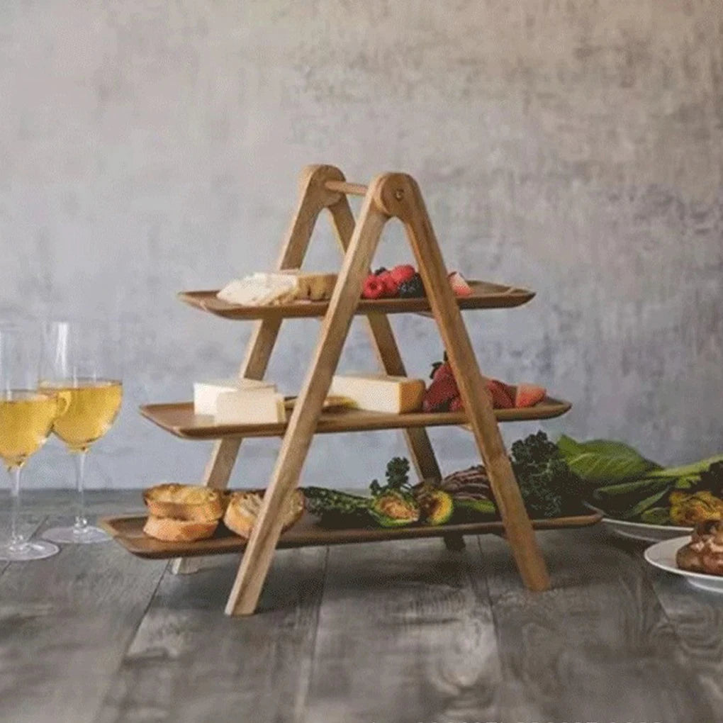 Three Tier Wooden Serving Tray Stand