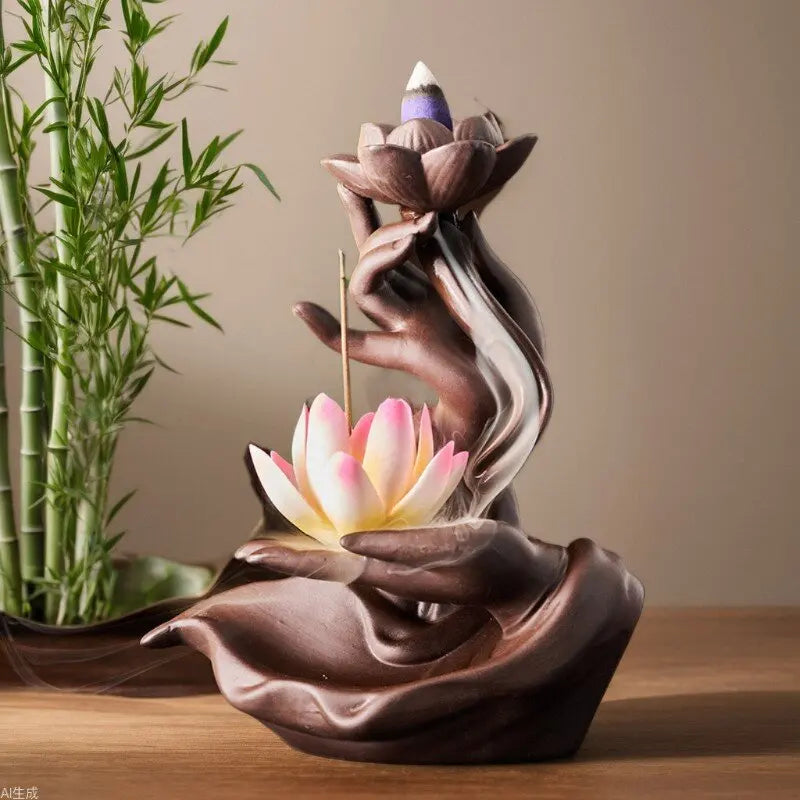 Celadon Lotus Hand Backflow Incense Burner