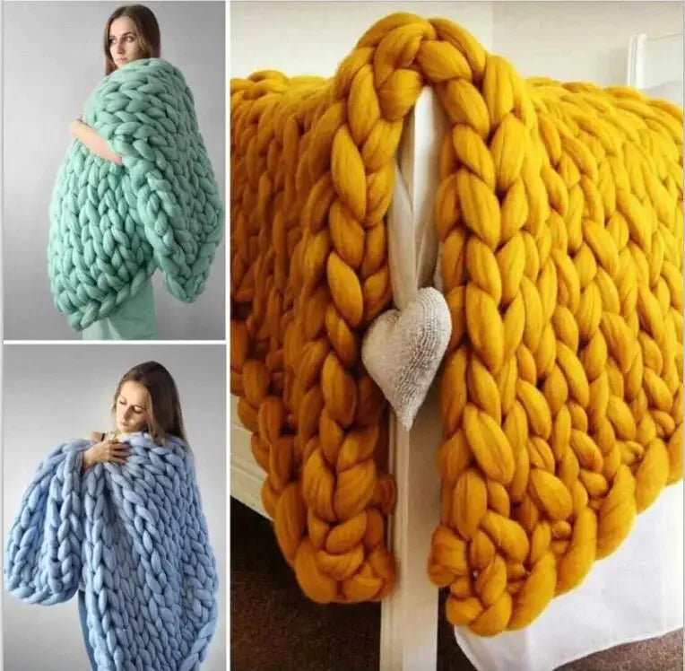 Chunky Knit Wool Throw Blanket