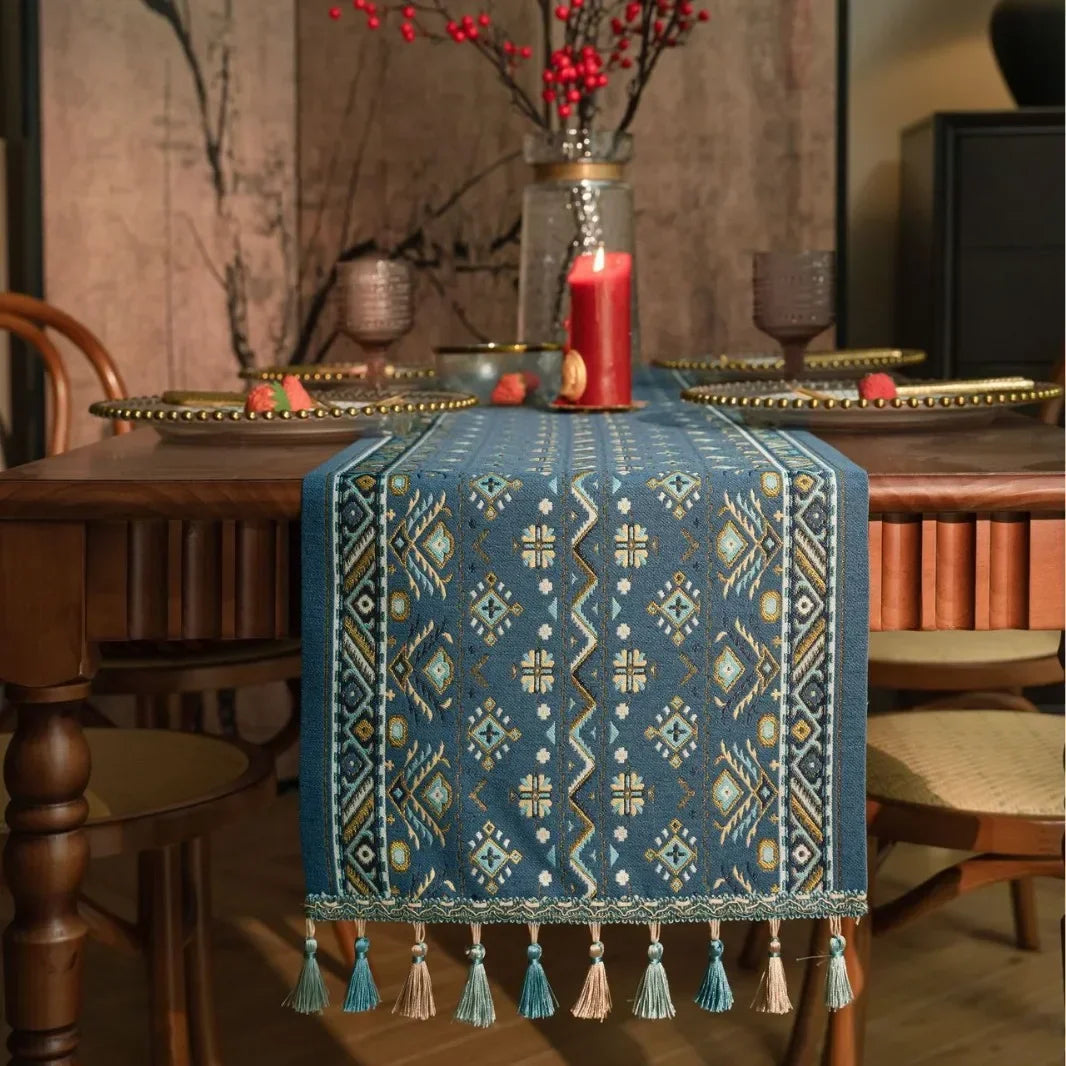 Plant Flower Table Runner with Tassels Jacquard Living Room Cabinet
