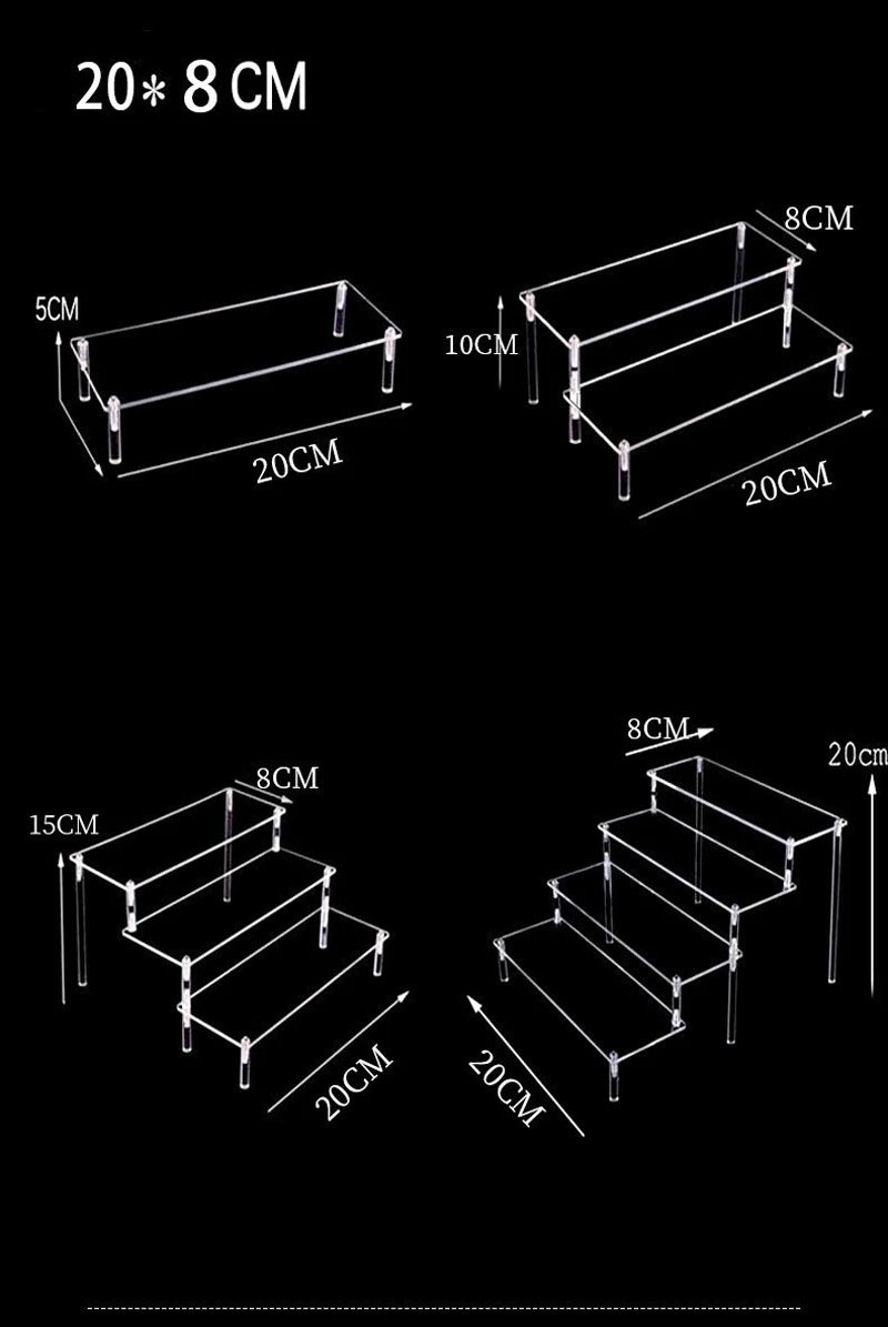 1-4 Tier Acrylic Display Stand Durable Display Rack For Cupcake Perfume Doll Transparent Trapezoidal Blind Box Storage Shelf
