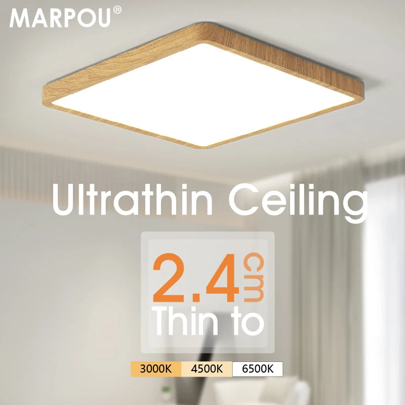 Ultrathin Square Wood Grain Ceiling Light