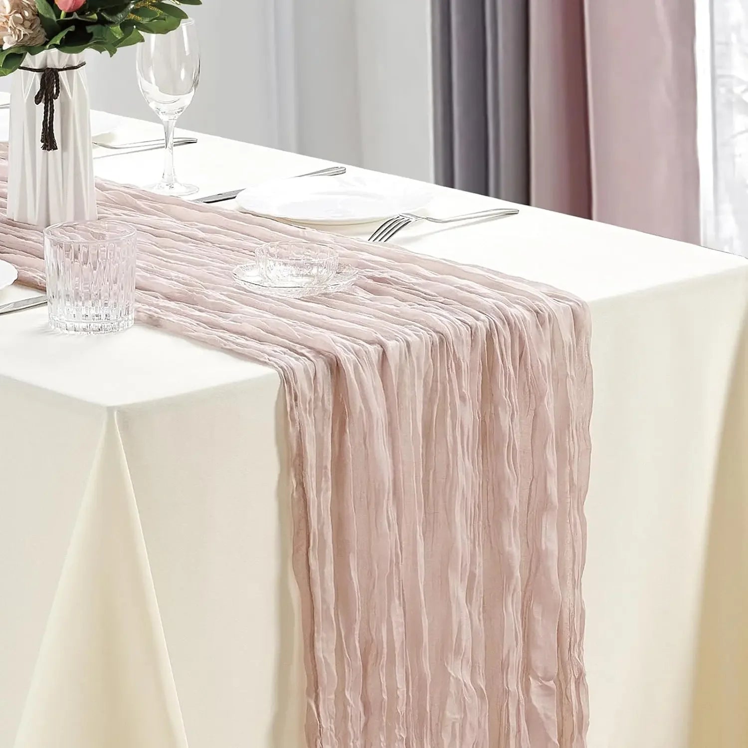 CheeseCloth Table Runner, 40x270cm Boho Gauze Fabric Rustic Sheer