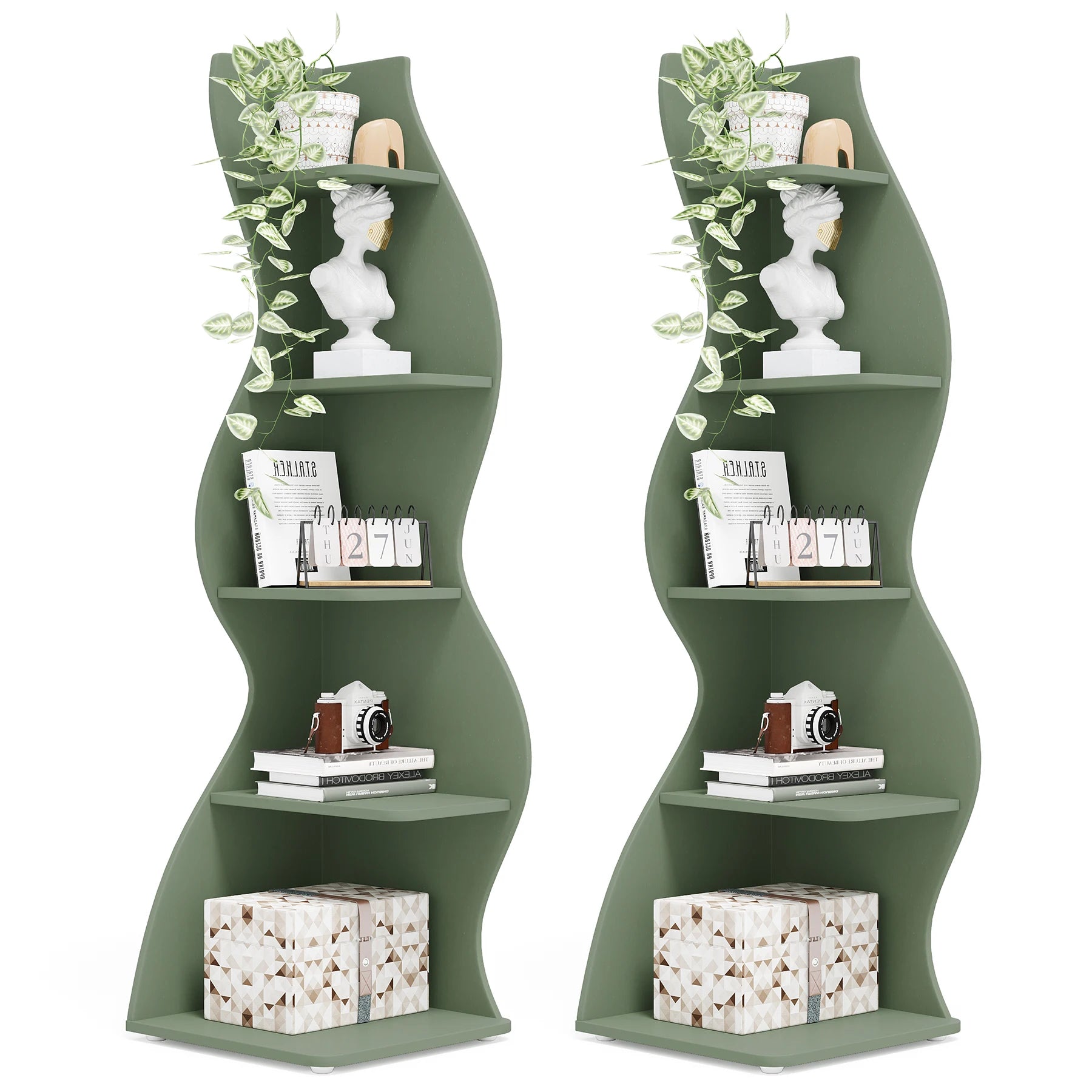 Five Tier Wavy Corner Bookshelf