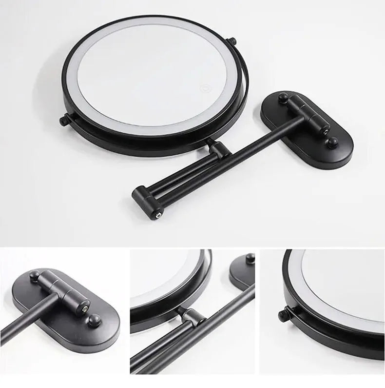 Golden Wall Mounted Folding Vanity Mirror, Double Sided with Fill Light