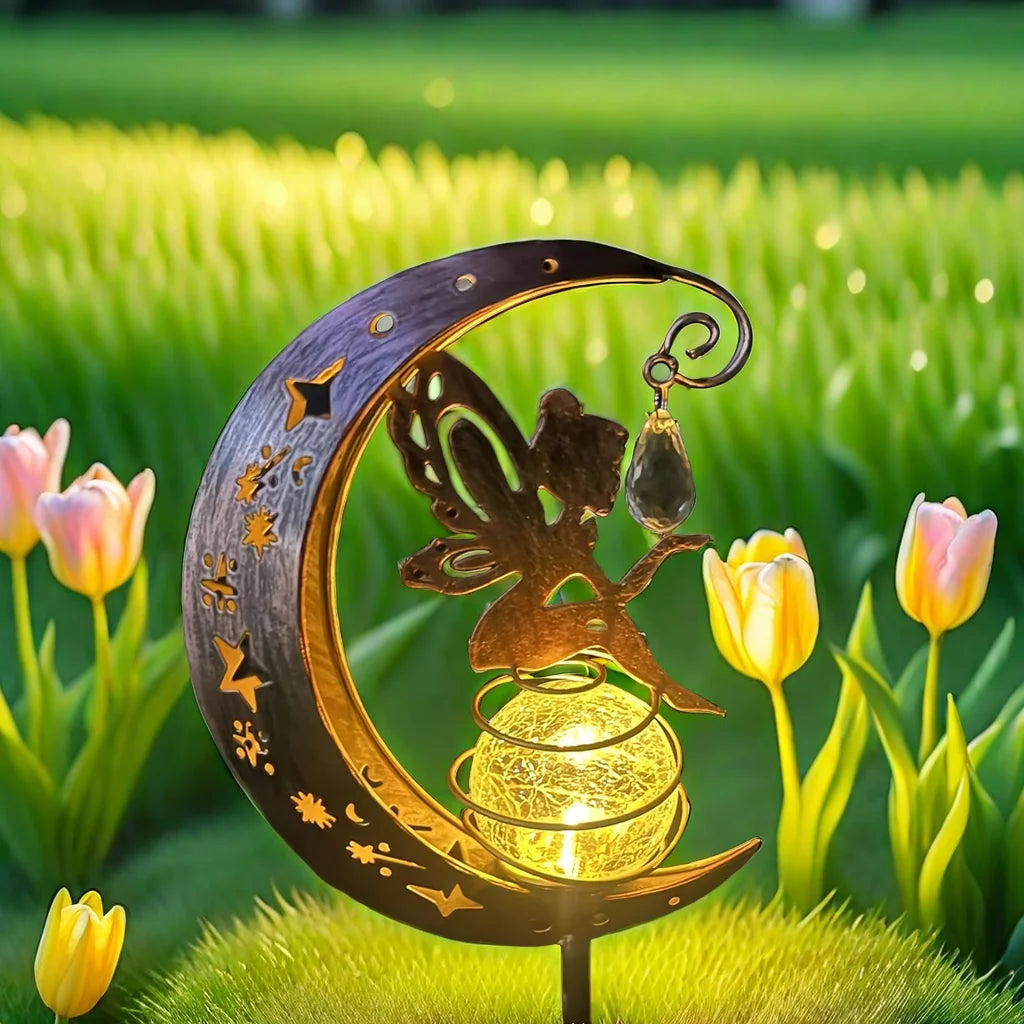 1pc Moon-Shaped Solar-Powered Metal Fairy Lantern - Waterproof LED