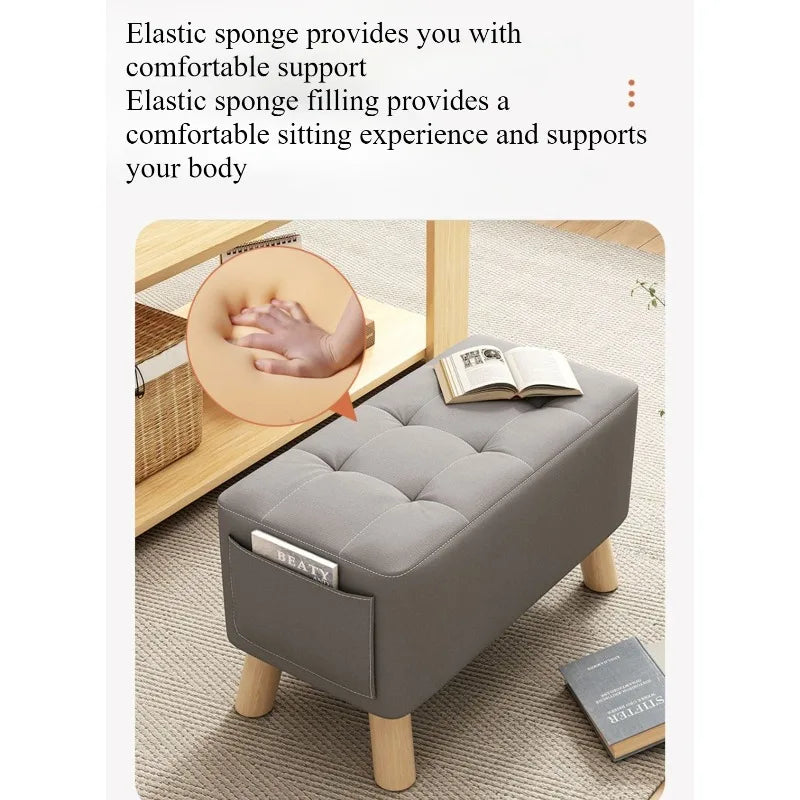 Solid Wood Shoe Changing Stool with Backrest
