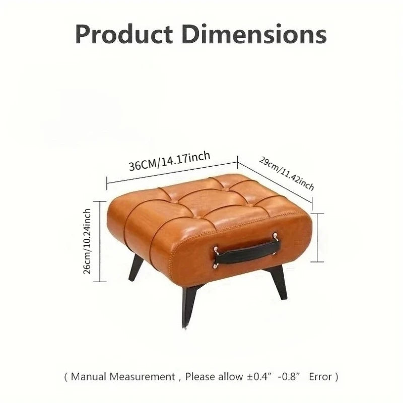 Oil and Wax Leather Low Stool Footrest
