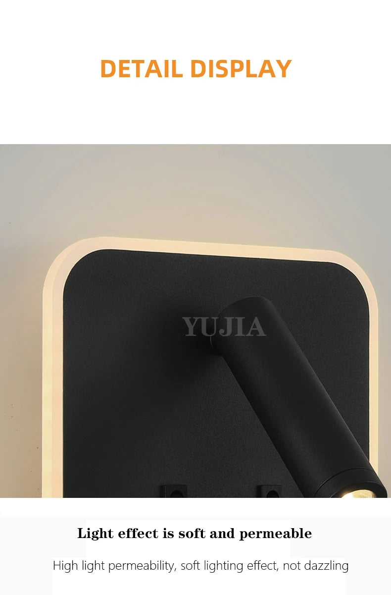 Modern Led Wall Sconce Reading Light 2 Switches Type-A & Type-C USB