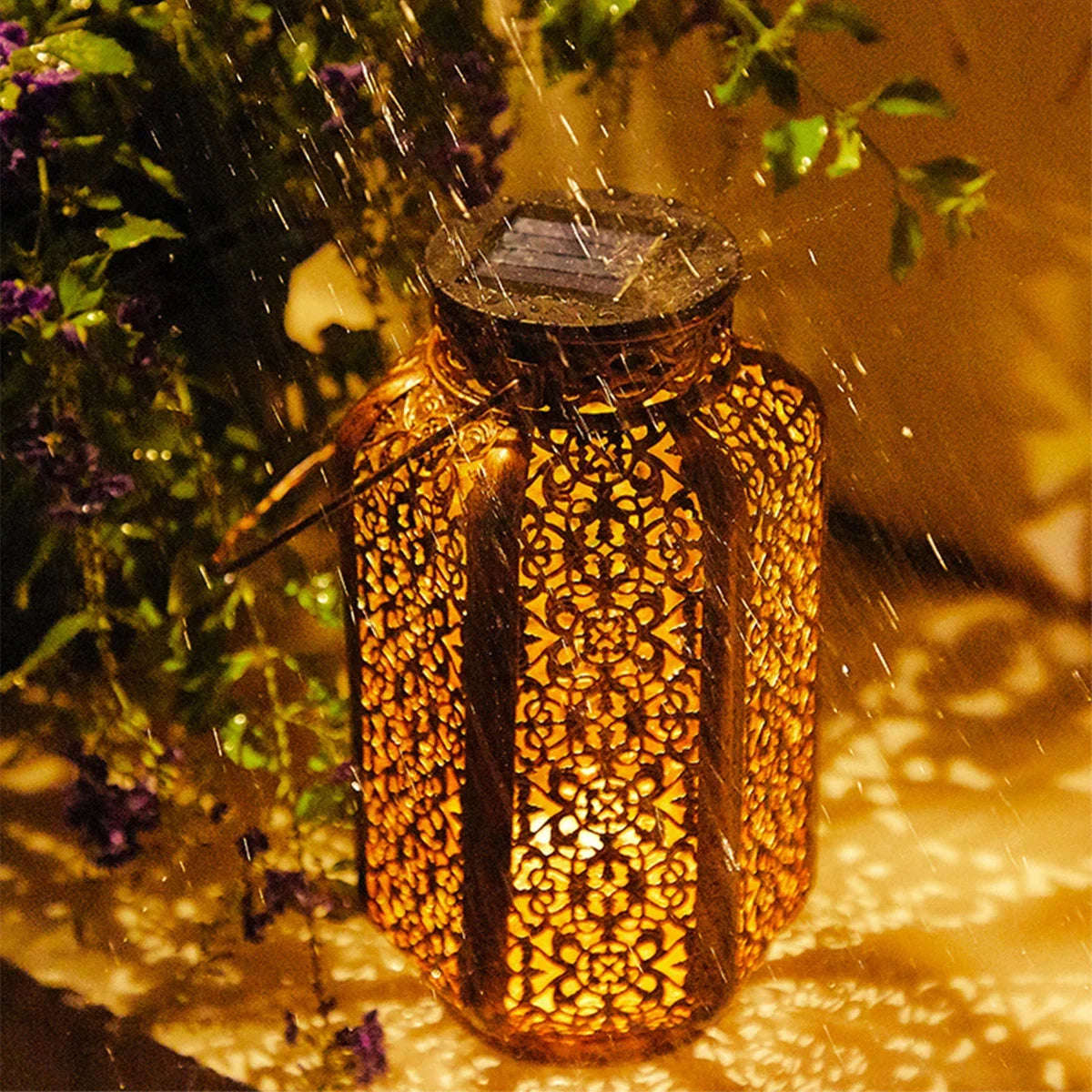 Retro Iron Solar Hanging Lantern with LED Light