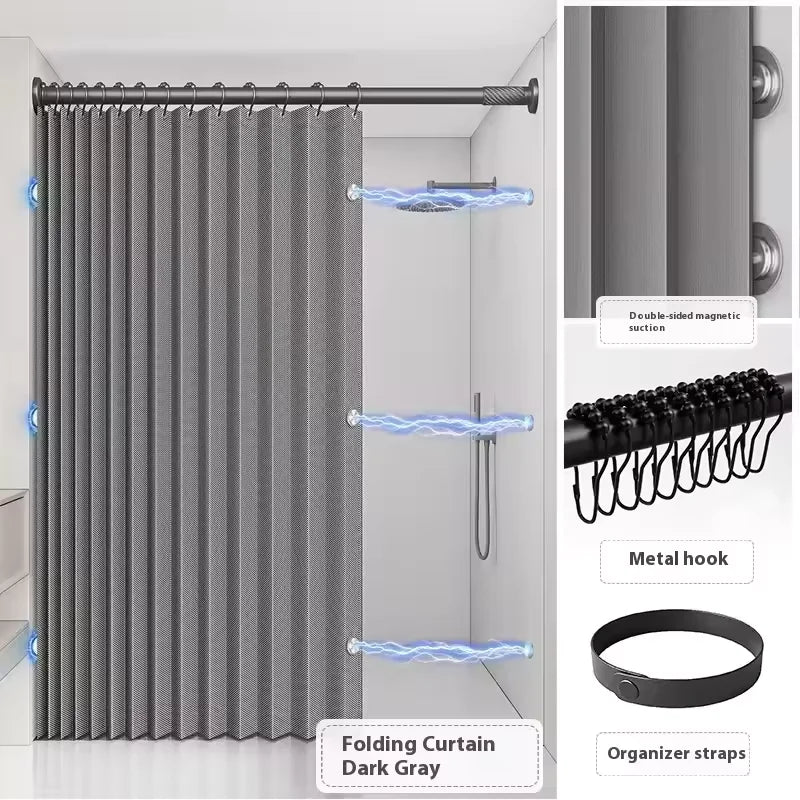 Magnetic Foldable Linen Bath Curtain Waterproof